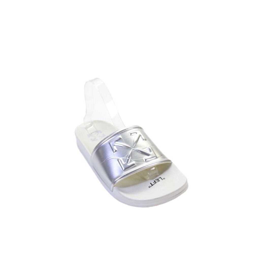 Off White Womens Leather HF Mirror Arrow Pool Slides Silver Size 11.5